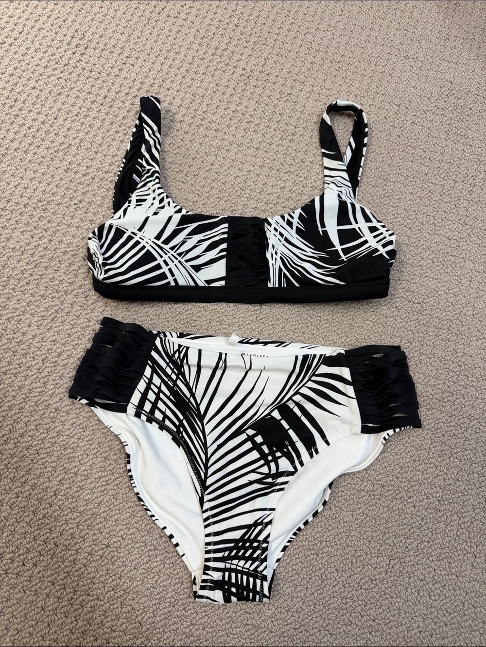 Athleta Black and White Palm-Print Bikini Set
